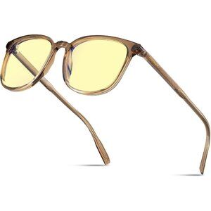 Unisex Brown Eyewear Look Clear Frame Yellow Lens Anti Eyestrain Sunglasses
